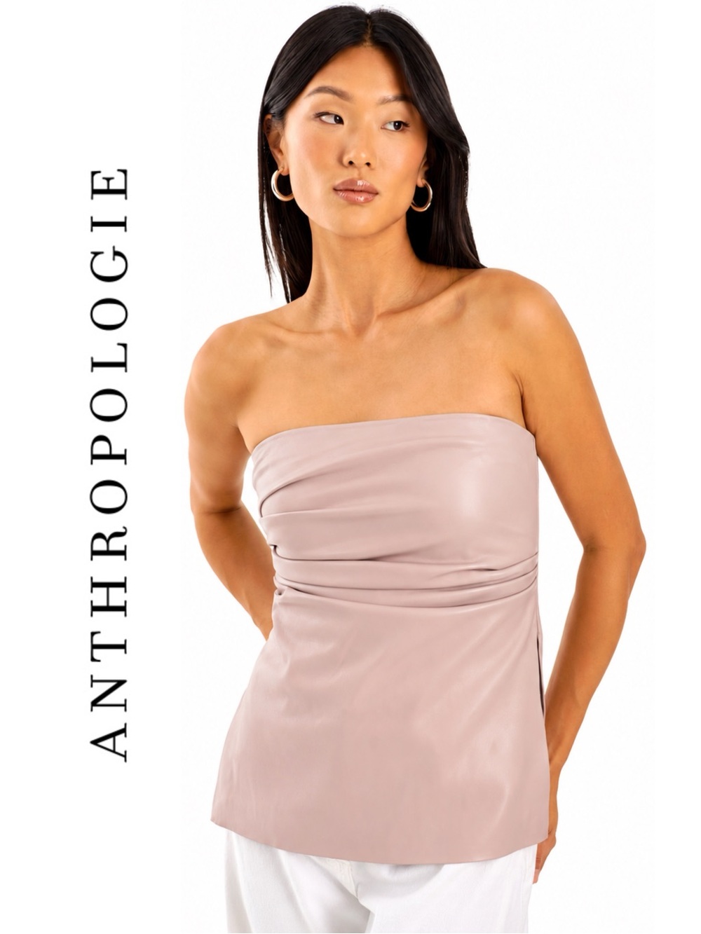 Anthropologie Lamarque June Faux-Leather Strapless Top